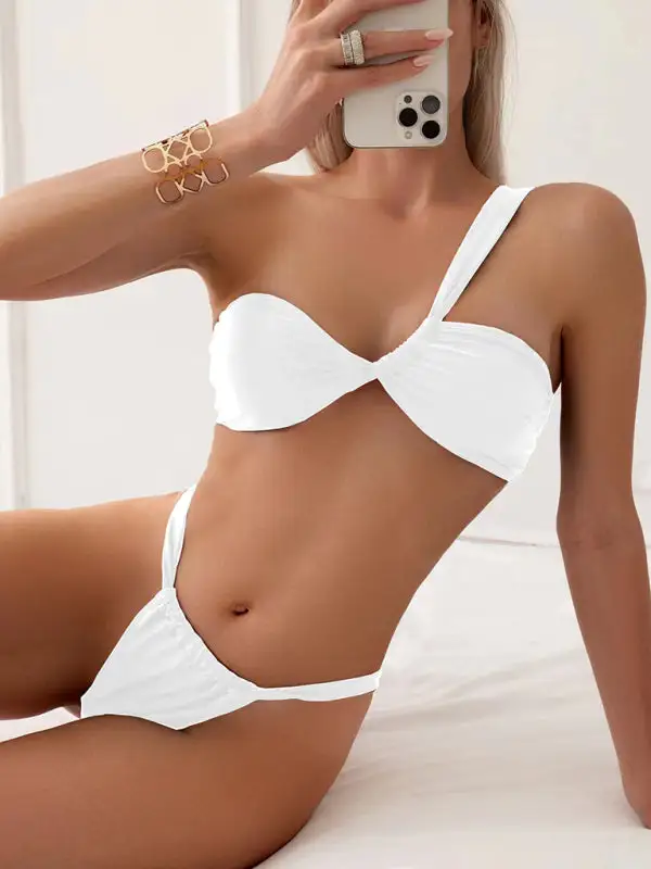 Clean Split One Slant Bikini Top Swim Set