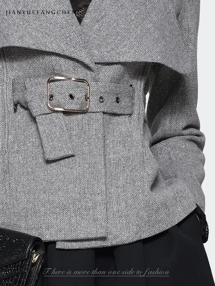 Modern Notched Collar Woolen Blazer