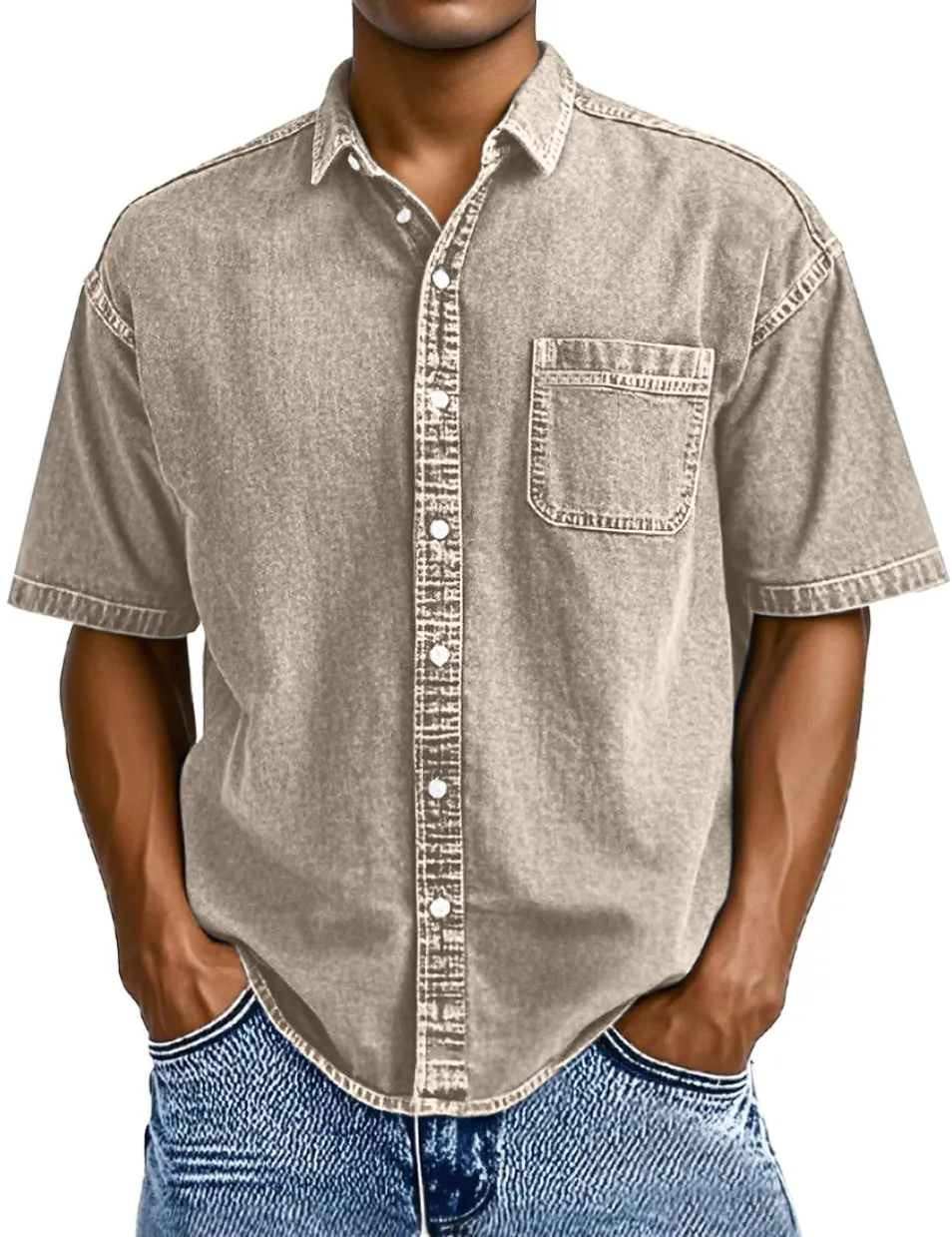 Short Sleeve Open Collar Button Front Shirt