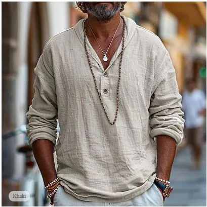 Linen Long Sleeve Button Detail Casual Shirt