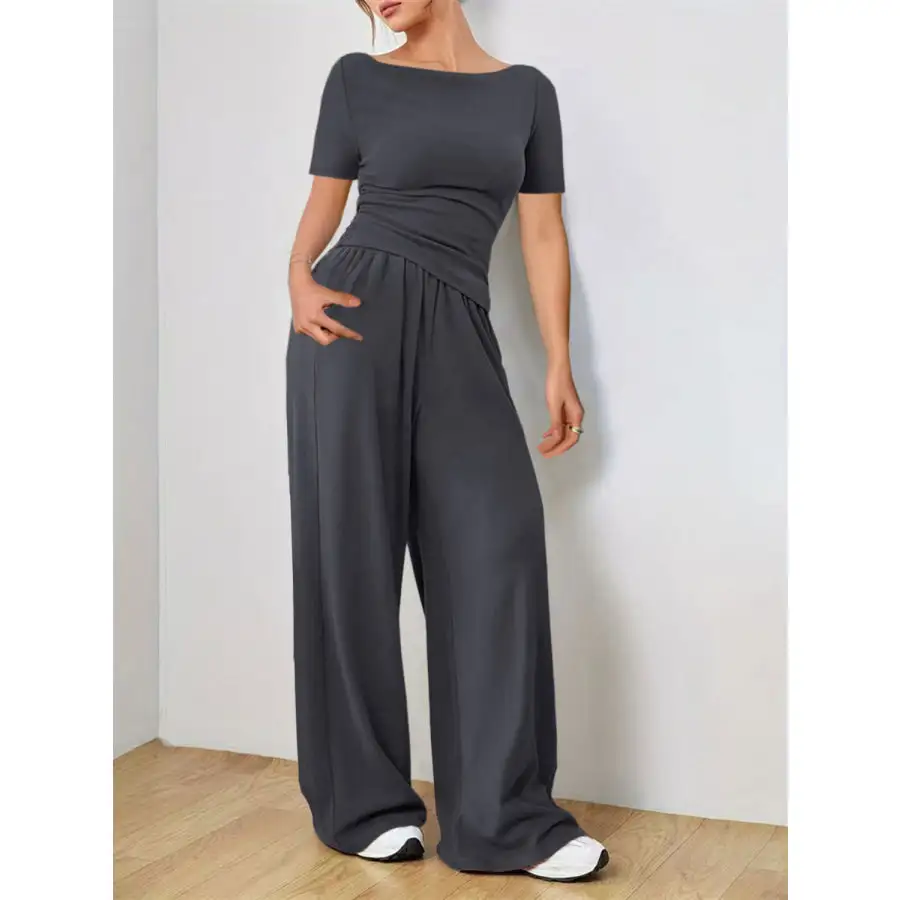 Round Neck Short Sleeve T Shirt and Pants Set