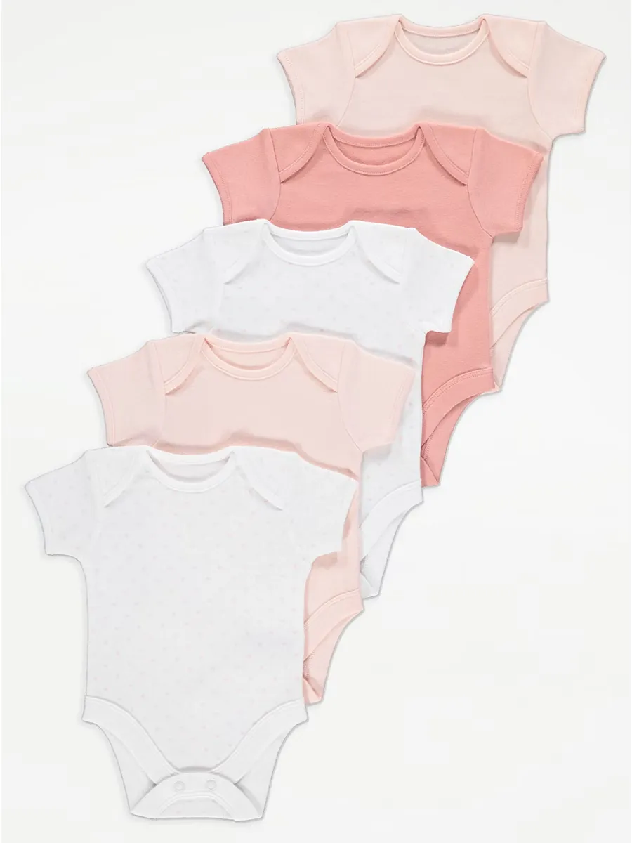 Pink Heart Print Short Sleeve Bodysuits 5 Pack