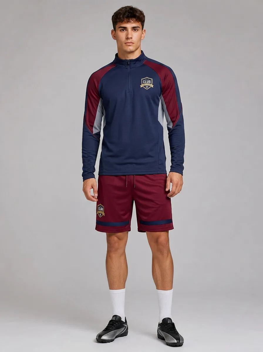Men's Soccer Club Logo Printed Quarter-Zip Tracksuit Set