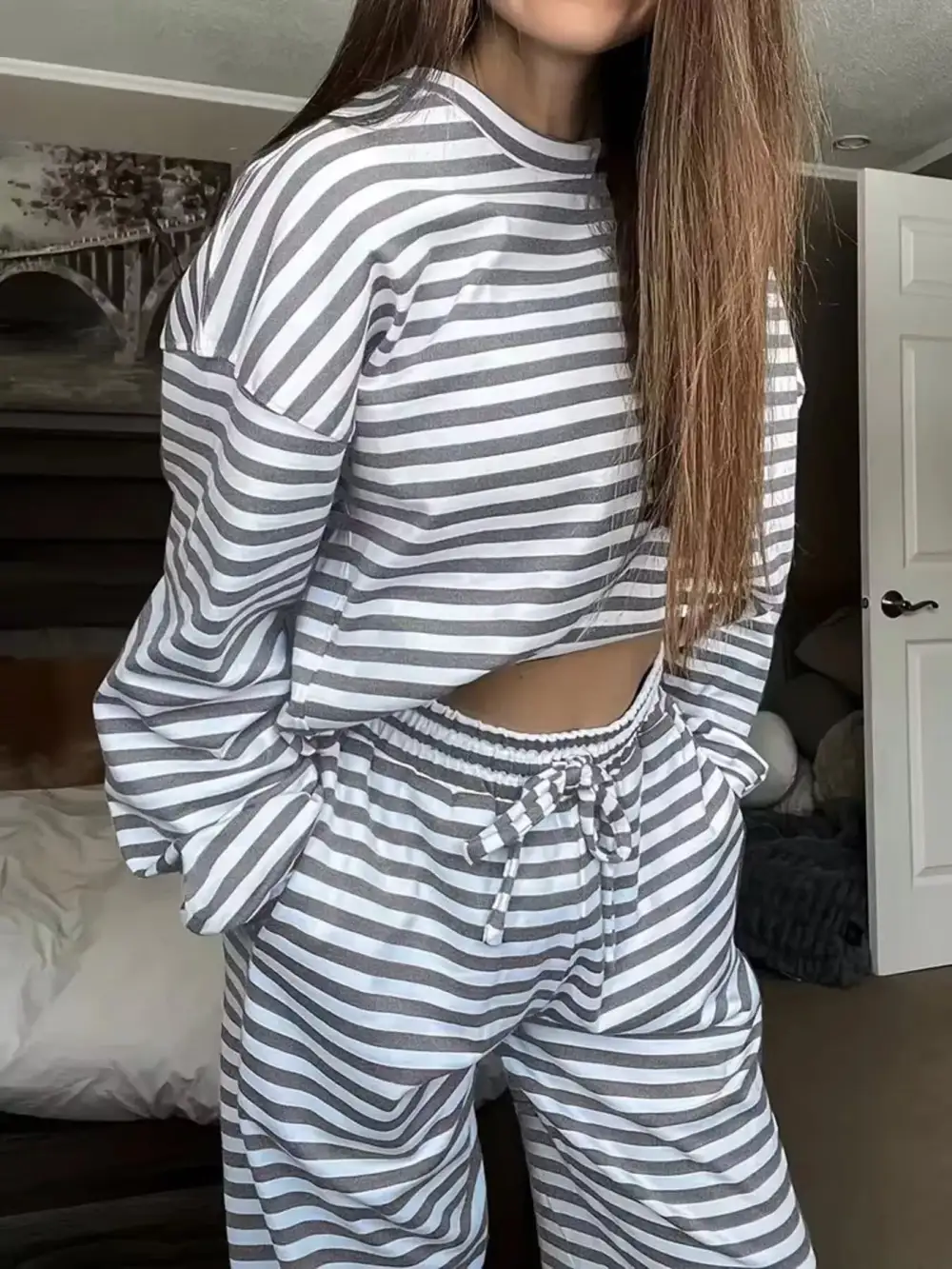 Relaxed Striped Long Sleeve Top and Pants Set
