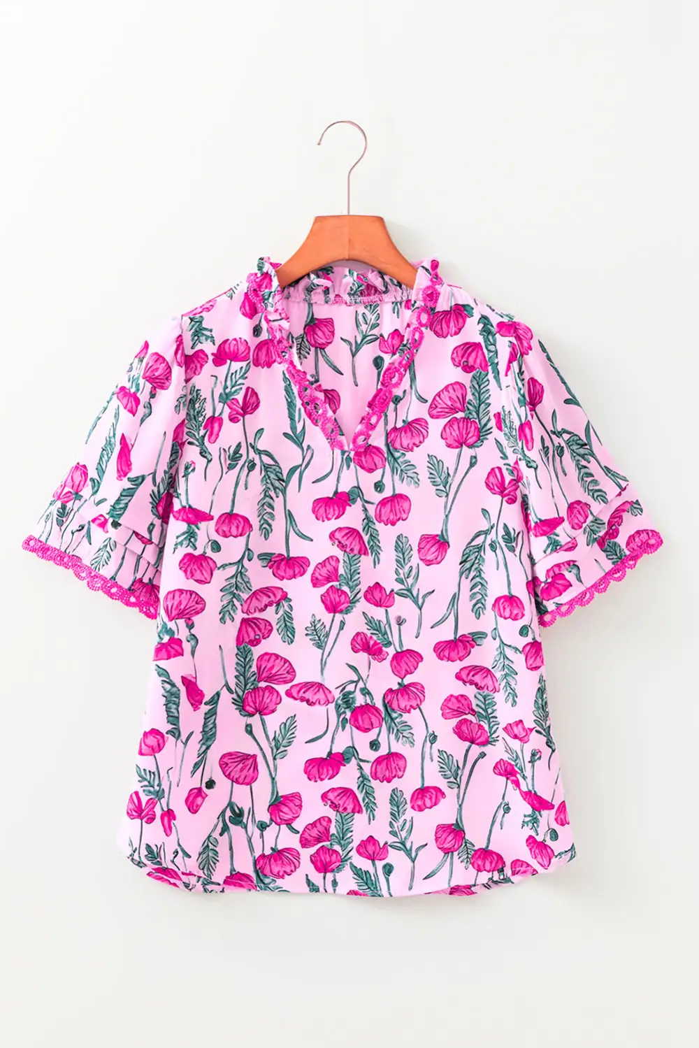 Women's Floral Print Lace Frilled Top