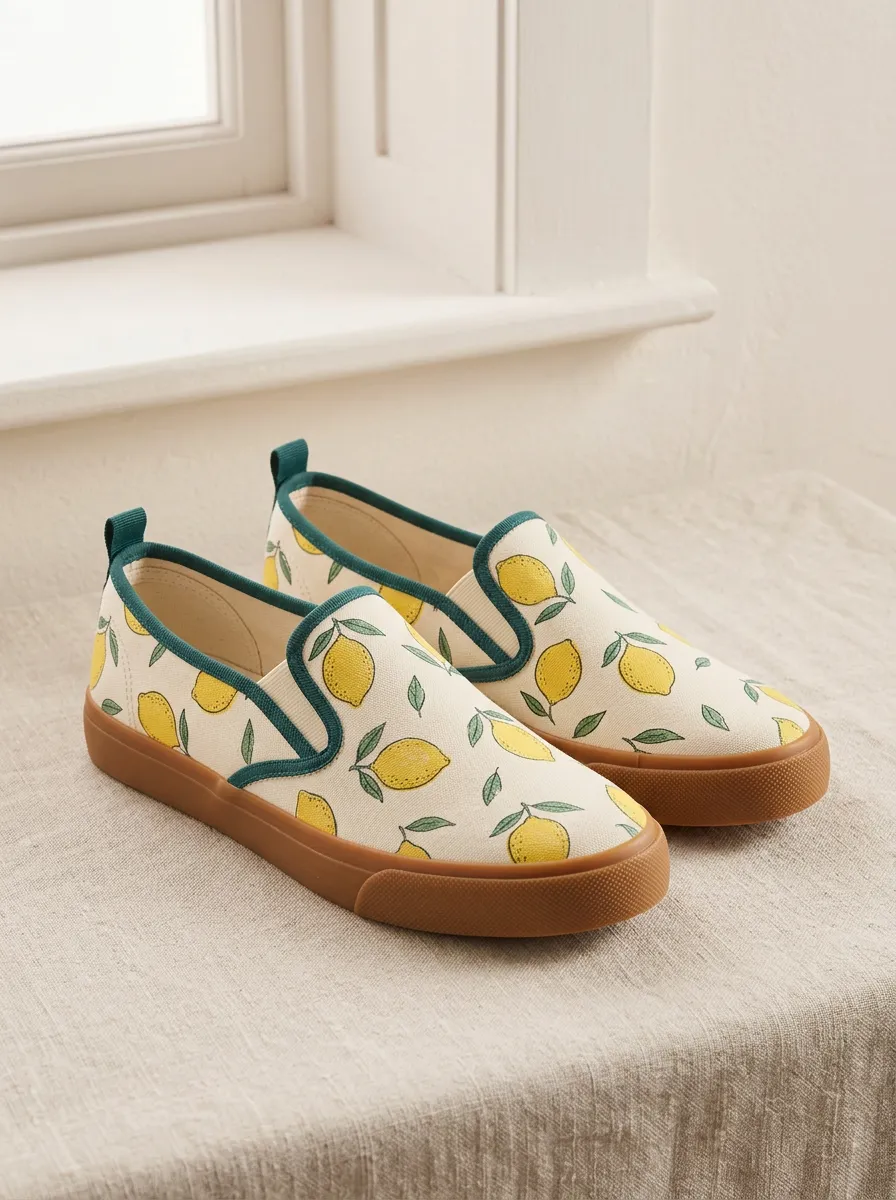 Women's Refined Summer Fruit Lemon Pattern Patterned Canvas Shoes