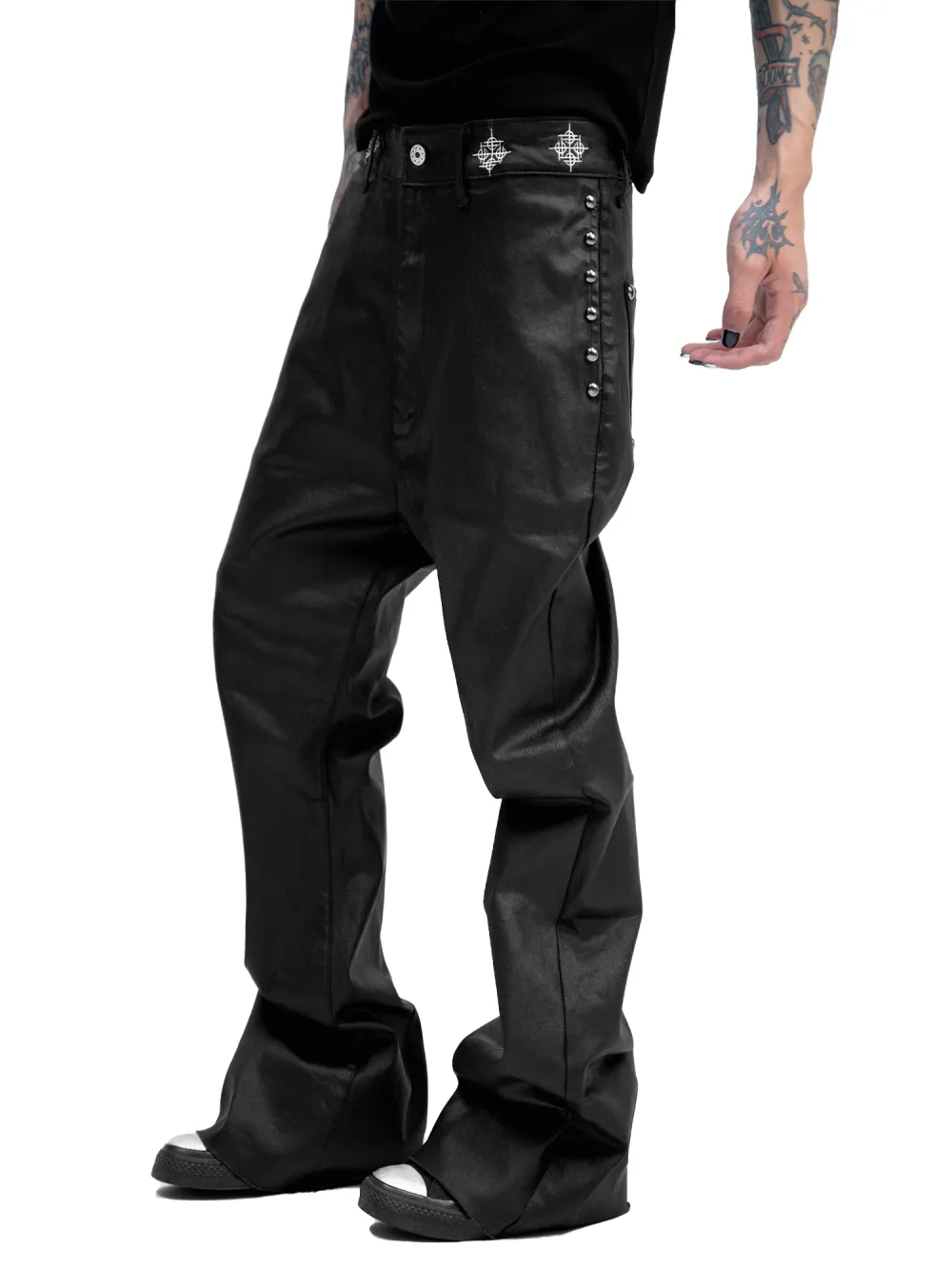 Wide-Leg Waxed Coated Jeans