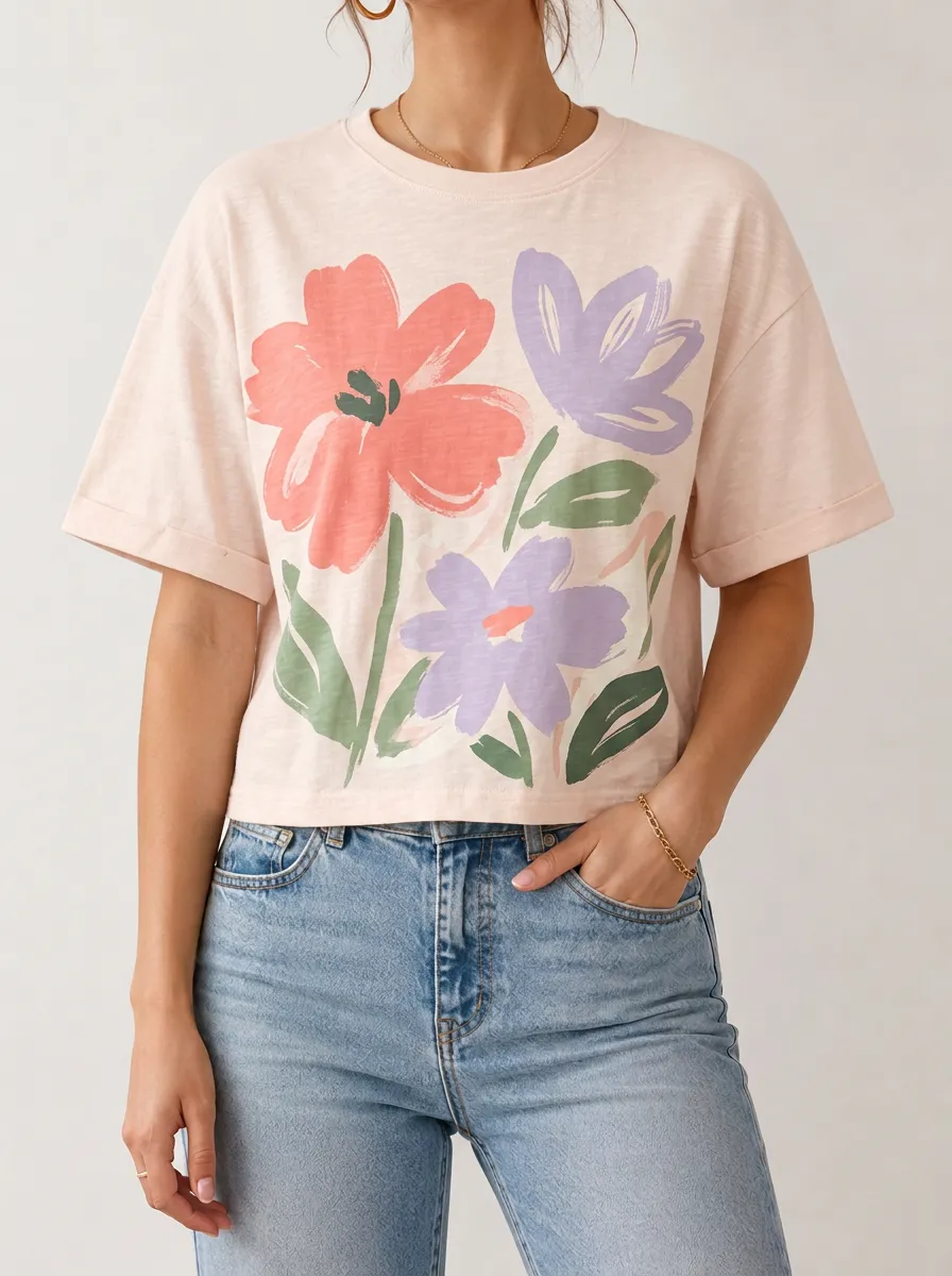 Women's Floral Lover Abstract Flower Printed T-shirt