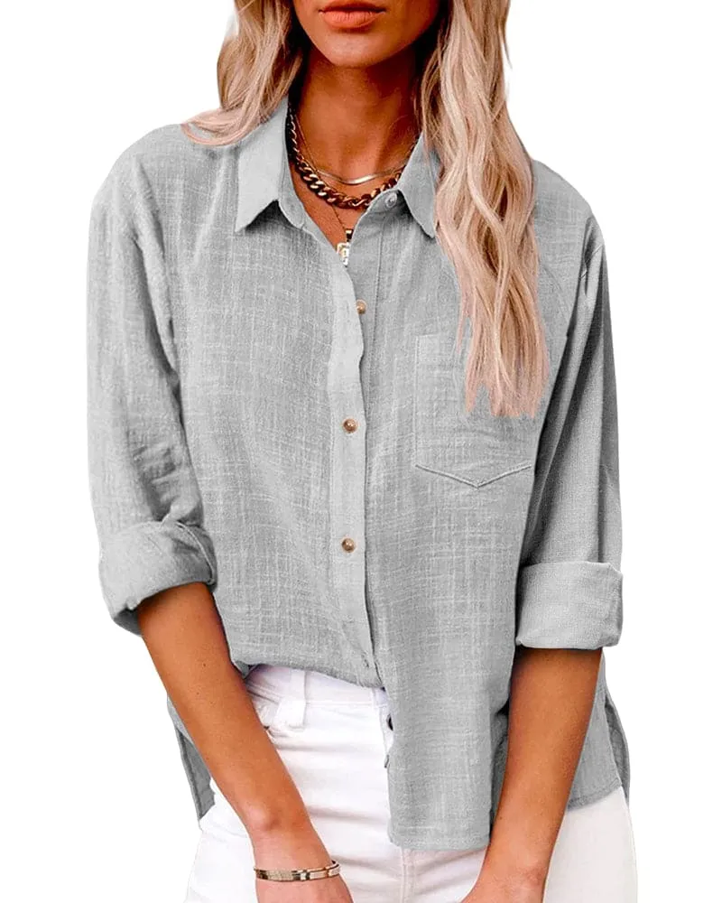  Relaxed Fit Linen Button Down Shirt
