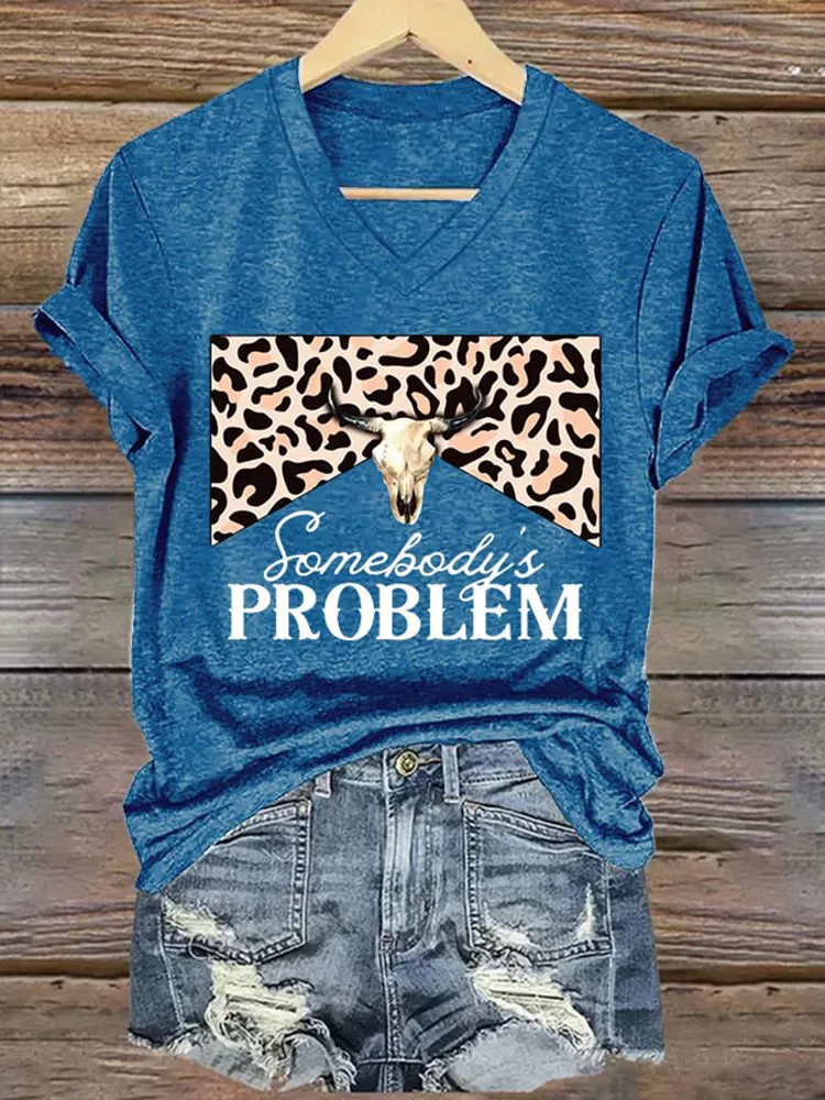 Problem Printed V-Neck Short-Sleeve T-Shirts
