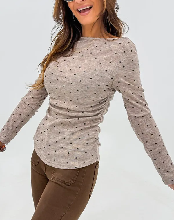 Women's Polka Dot Knit Boat Neck T-Shirt