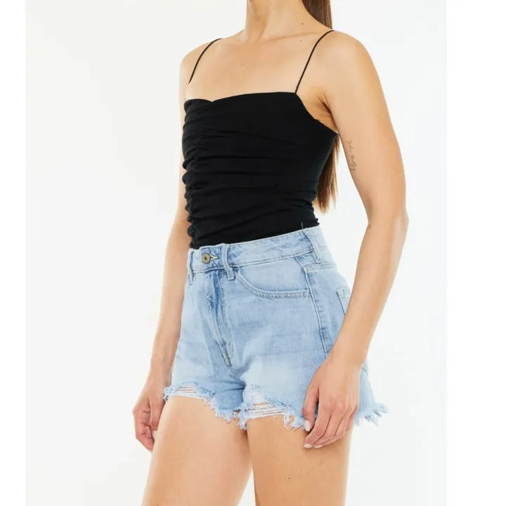 Raw Hem Distressed High Waist Denim Shorts