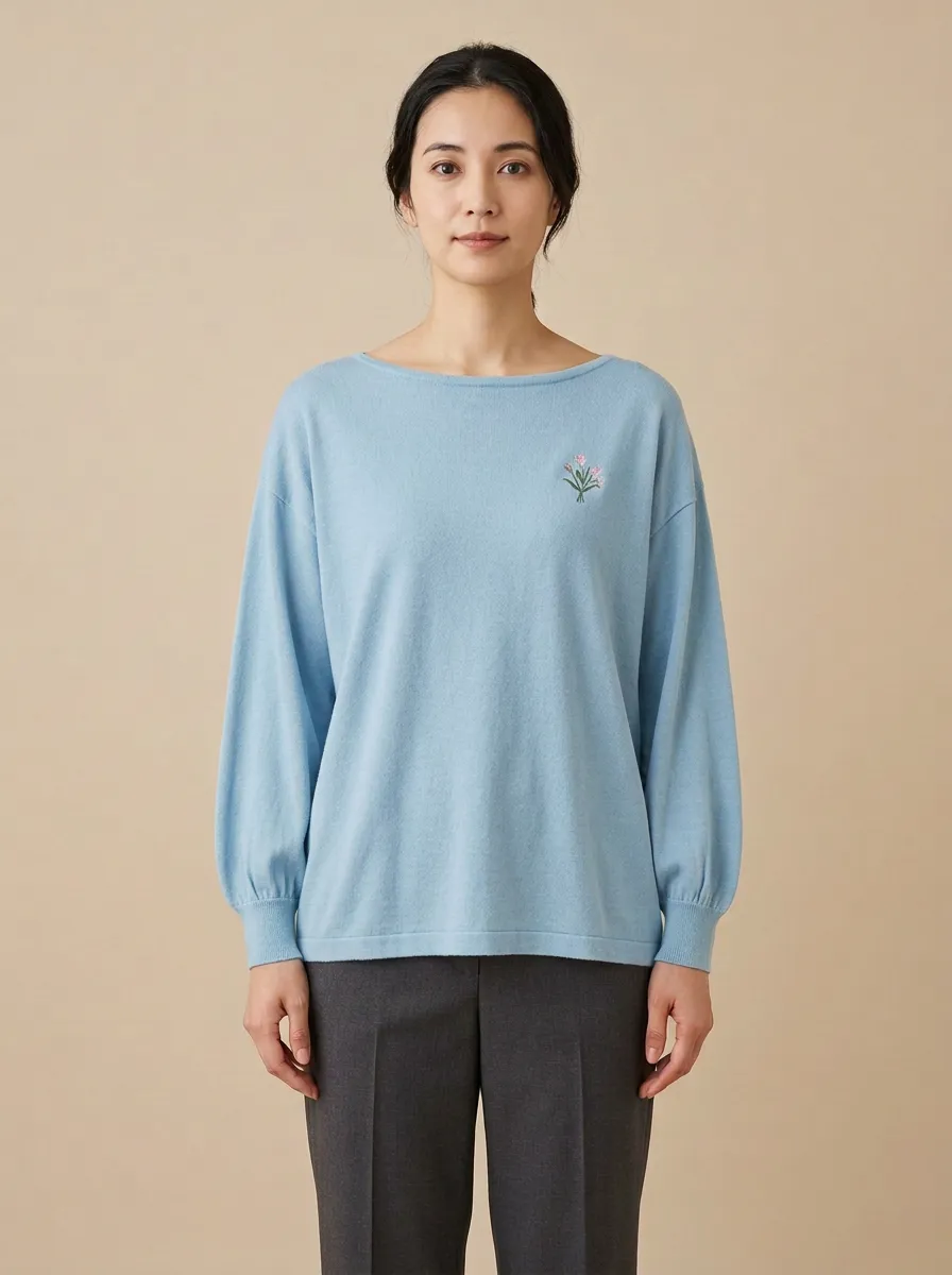 Women's Embroidered Floral Boat-Neck Sweater