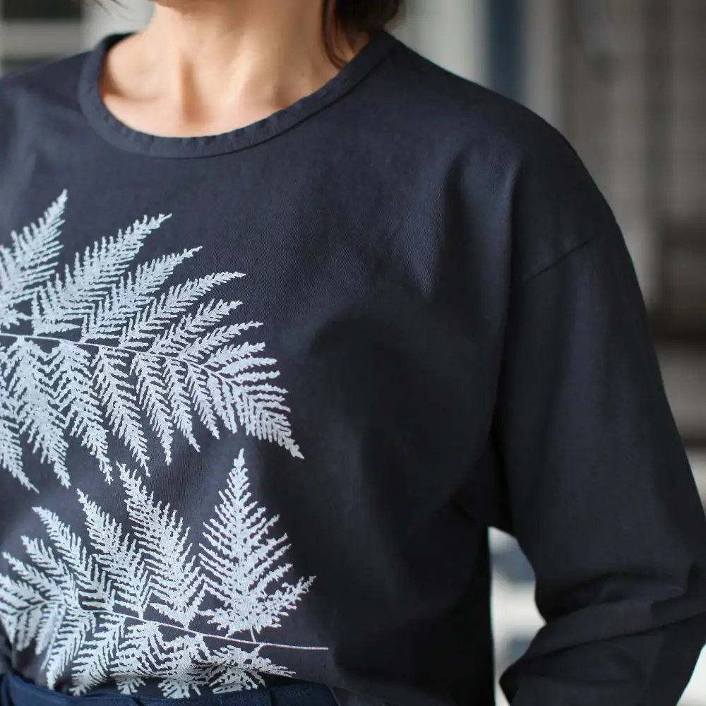 Cyanotype Fern Long Sleeve Crop Top