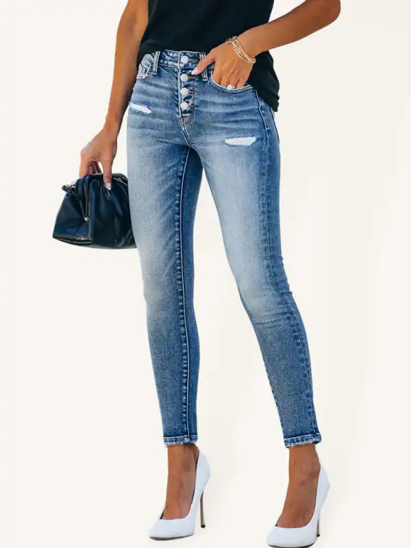 Denim Slim Ripped High Stretch Trousers Pants