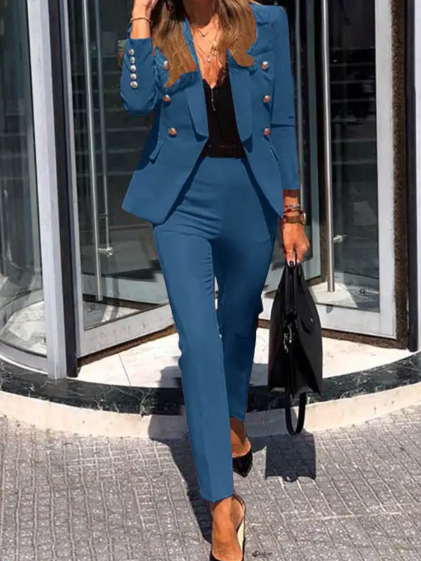 Notched Collar Long Sleeve Pantsuit