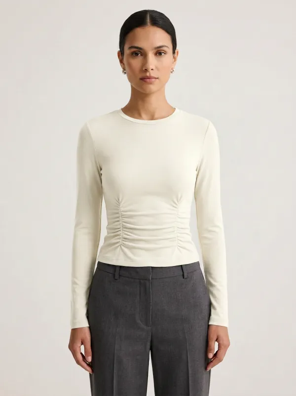 Fitted Waist-Ruched Ruched Long-Sleeve Top