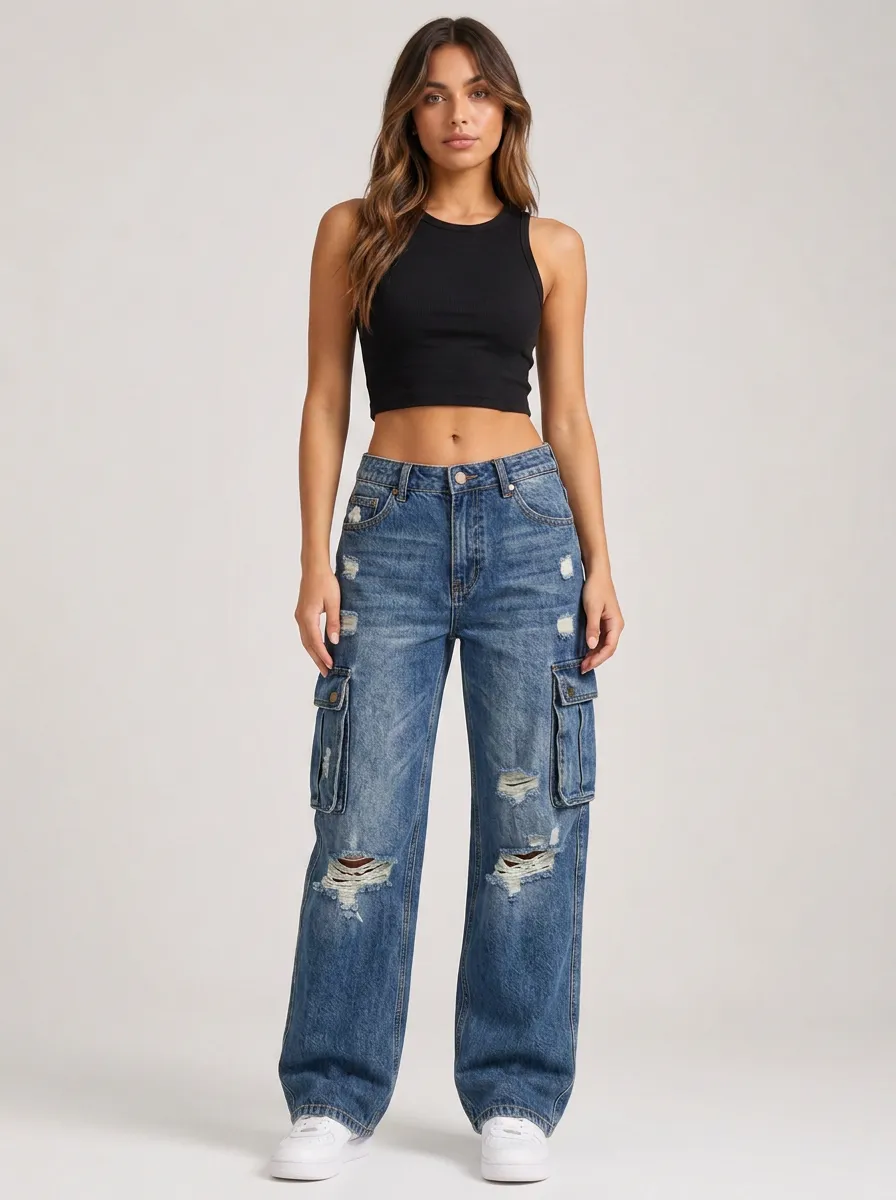 Relaxed Fit Distressed Denim