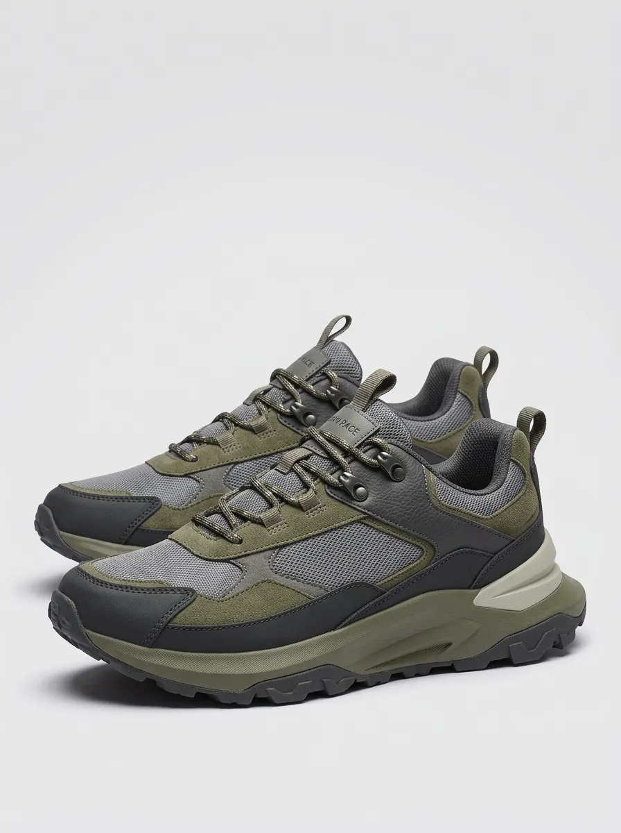 Casual Pattern Hiking-Inspired Mesh-Panel Casual Sneakers