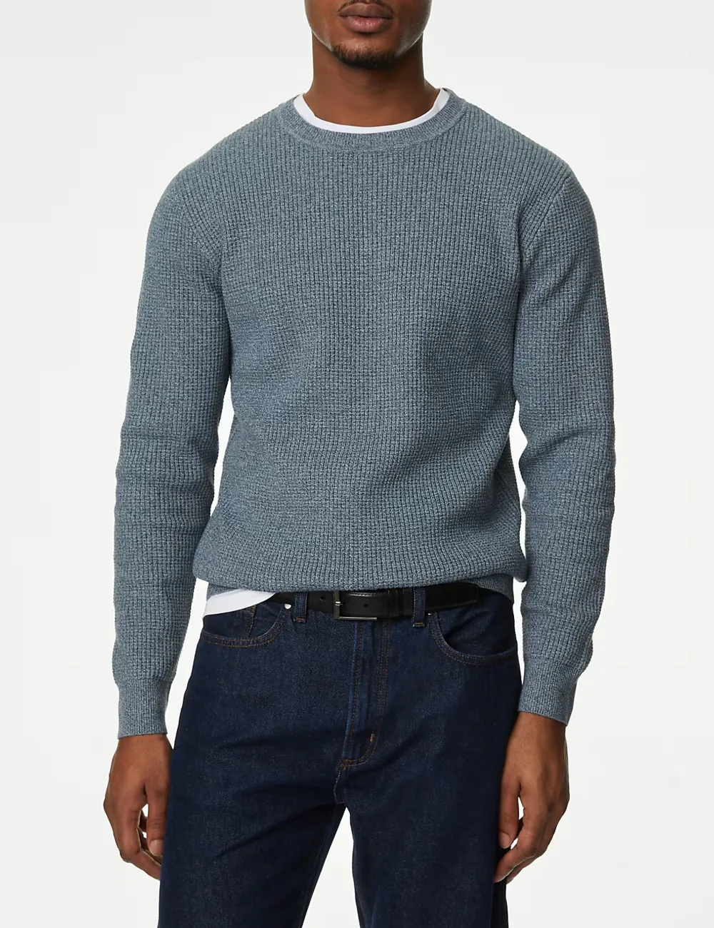 Men's Grey Textured Crew Jumper