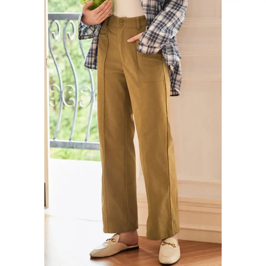 Half Elastic Waist Straight Pants