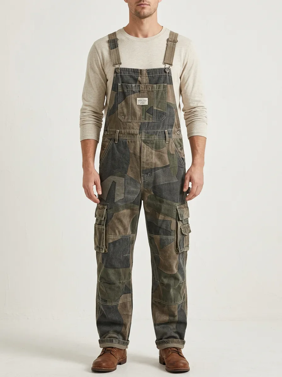Camo Print Utility Overalls