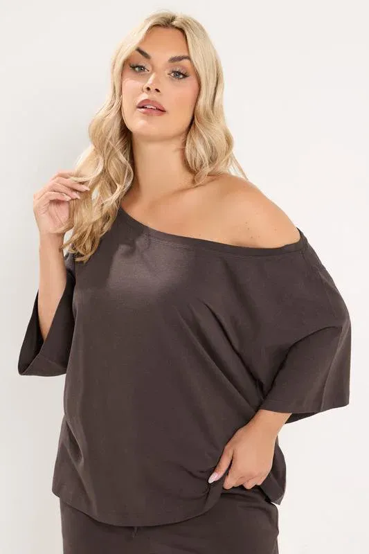 Chocolate Brown Off Shoulder Tee