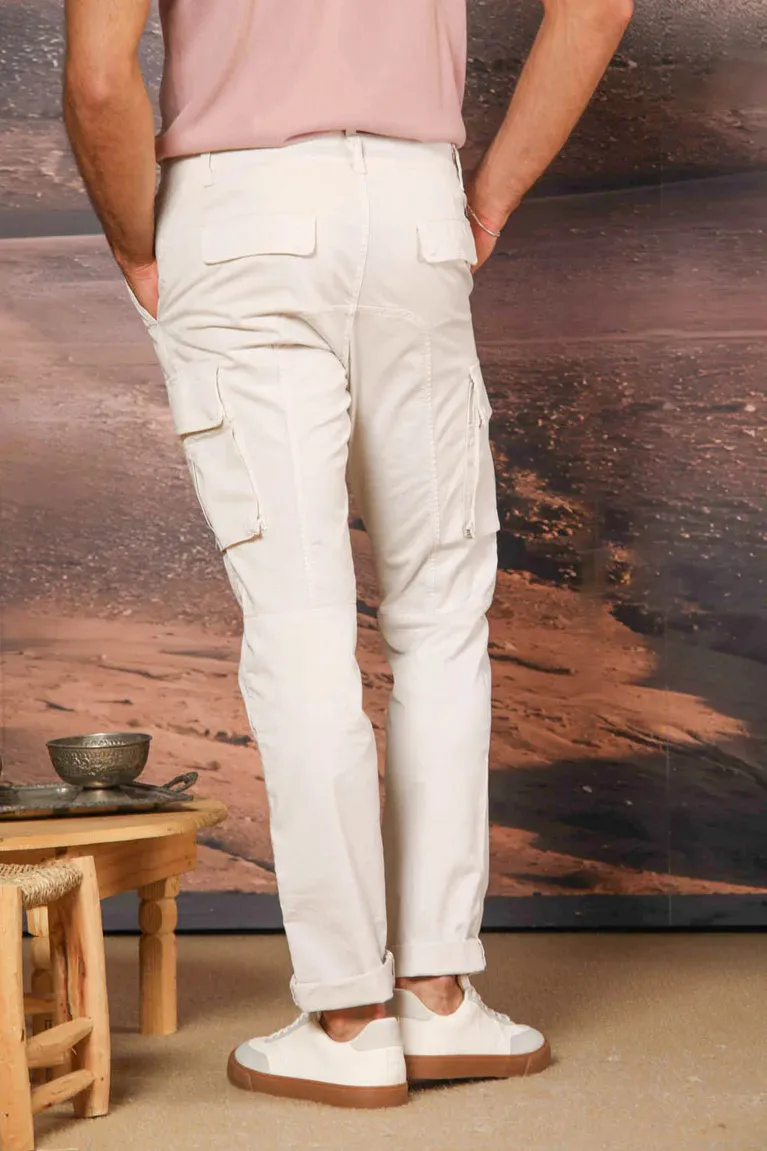 Men's Off-white Stretch Cotton Slim Fit Large Pocket Overalls