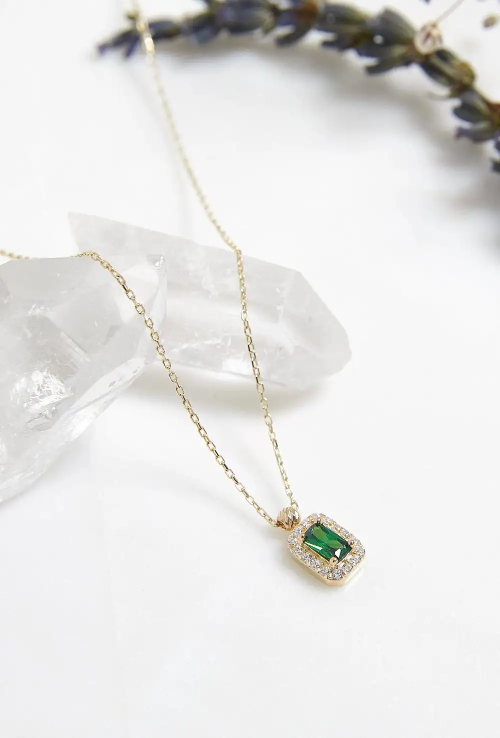 Baguette Emerald Solitaire Necklace