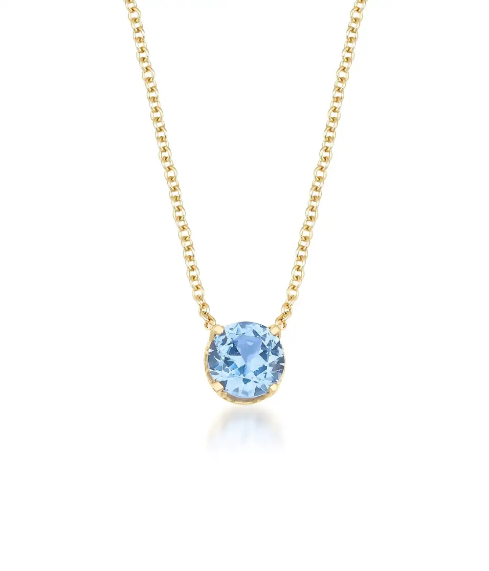 Dainty Prong Set Solitaire Aquamarine Necklace