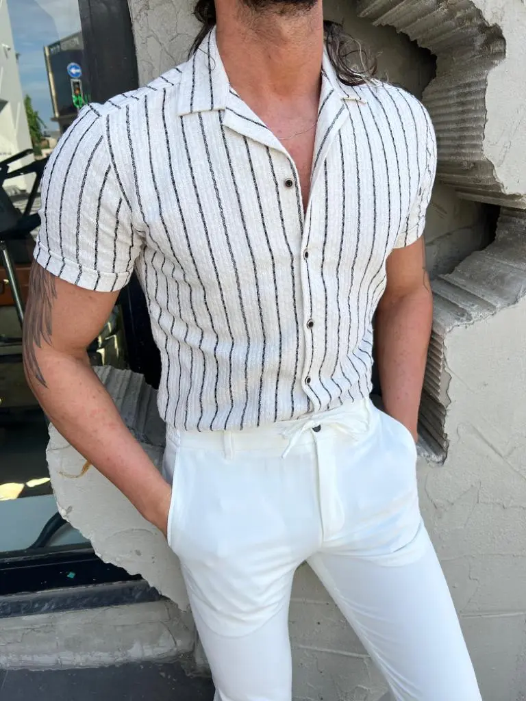 Refined Slim Fit Striped Cotton Casual Shirt
