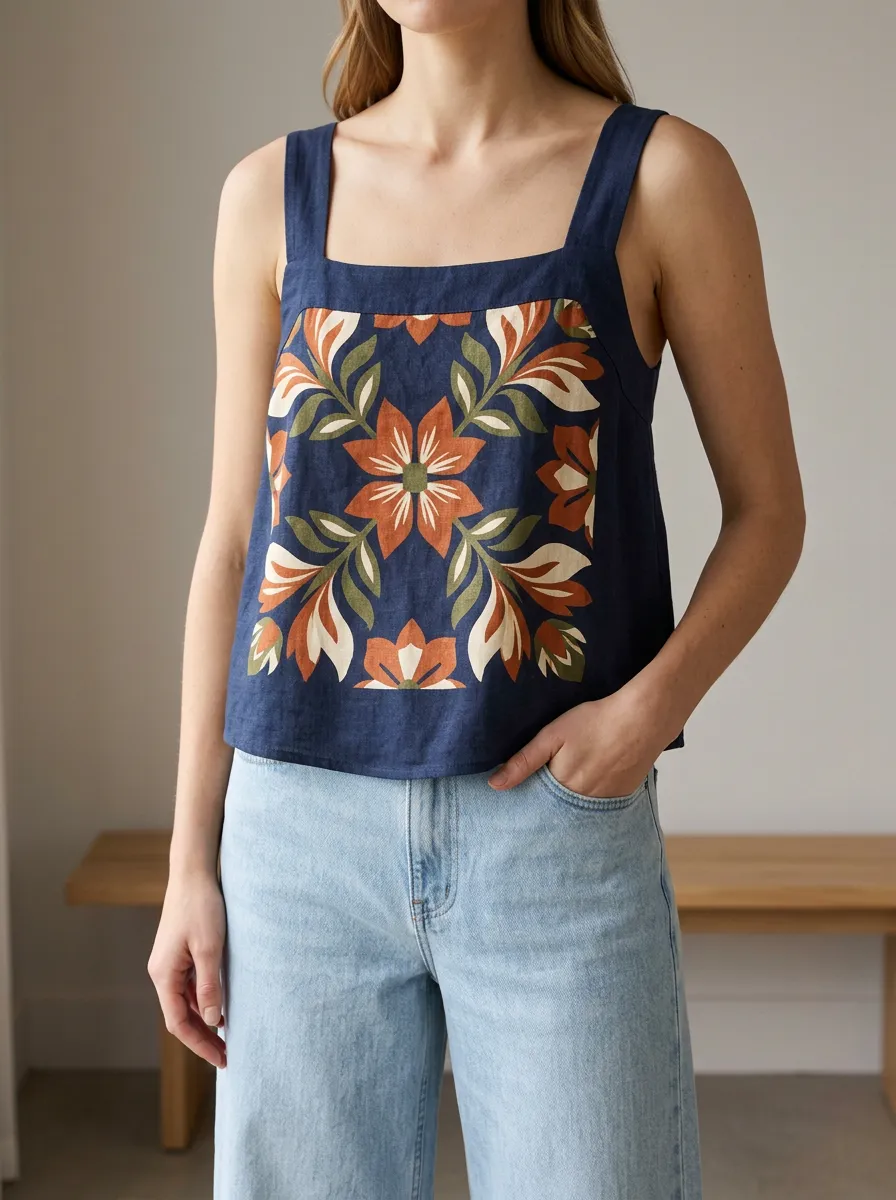 Square Neck Printed Everyday Tank Top