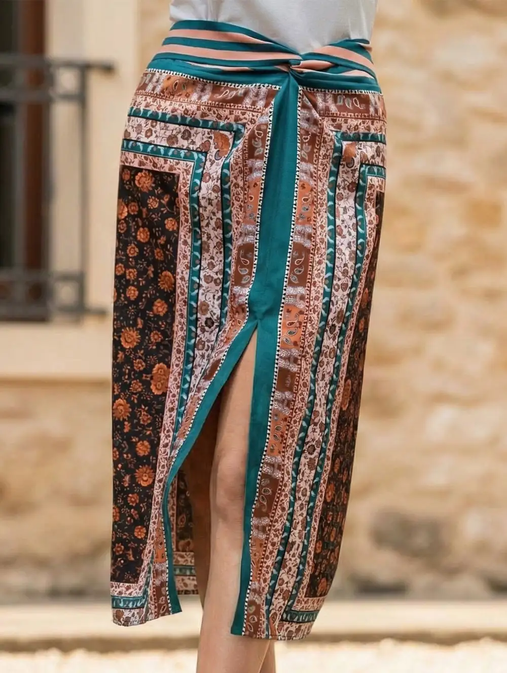 Floral Slit A-Line Midi Skirt