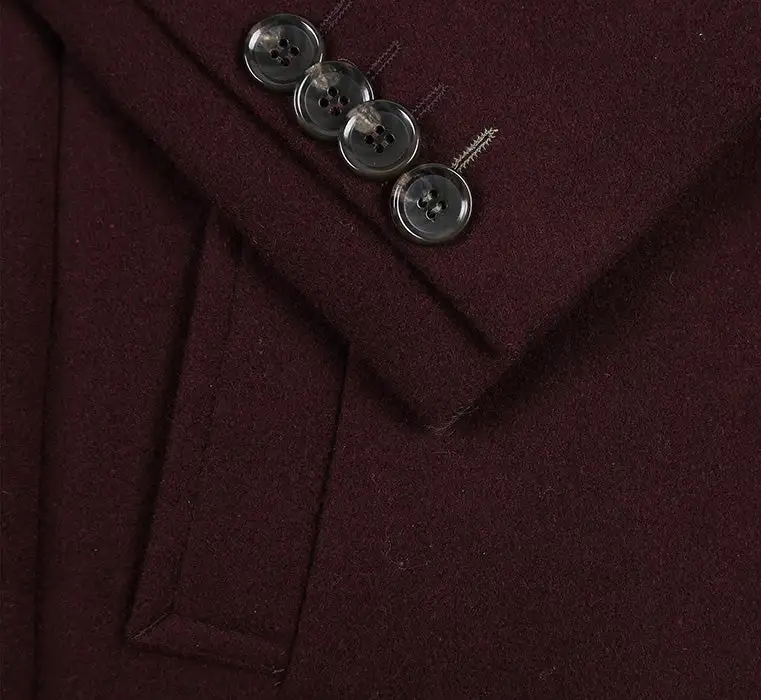 Burgundy Slim Fit Wool Notch Lapel Long Sleeve Overcoat