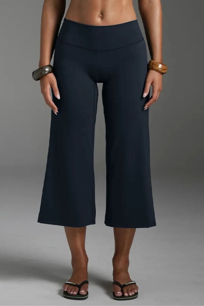 High-Waist Wide-Leg Running Capri Trousers