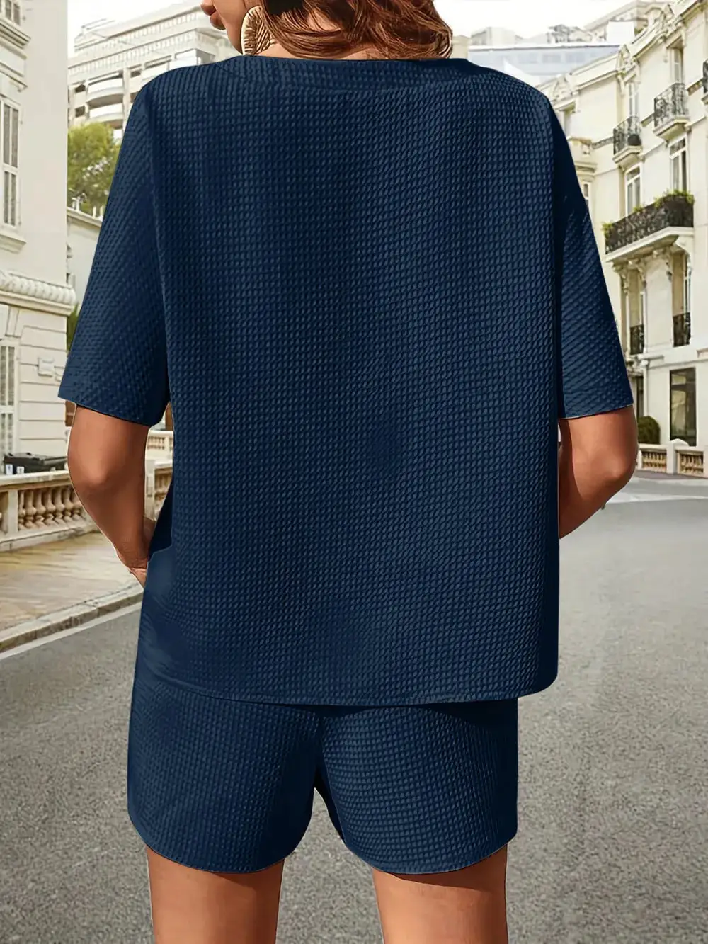 Waffle Knit Half Sleeve Top and Shorts Set