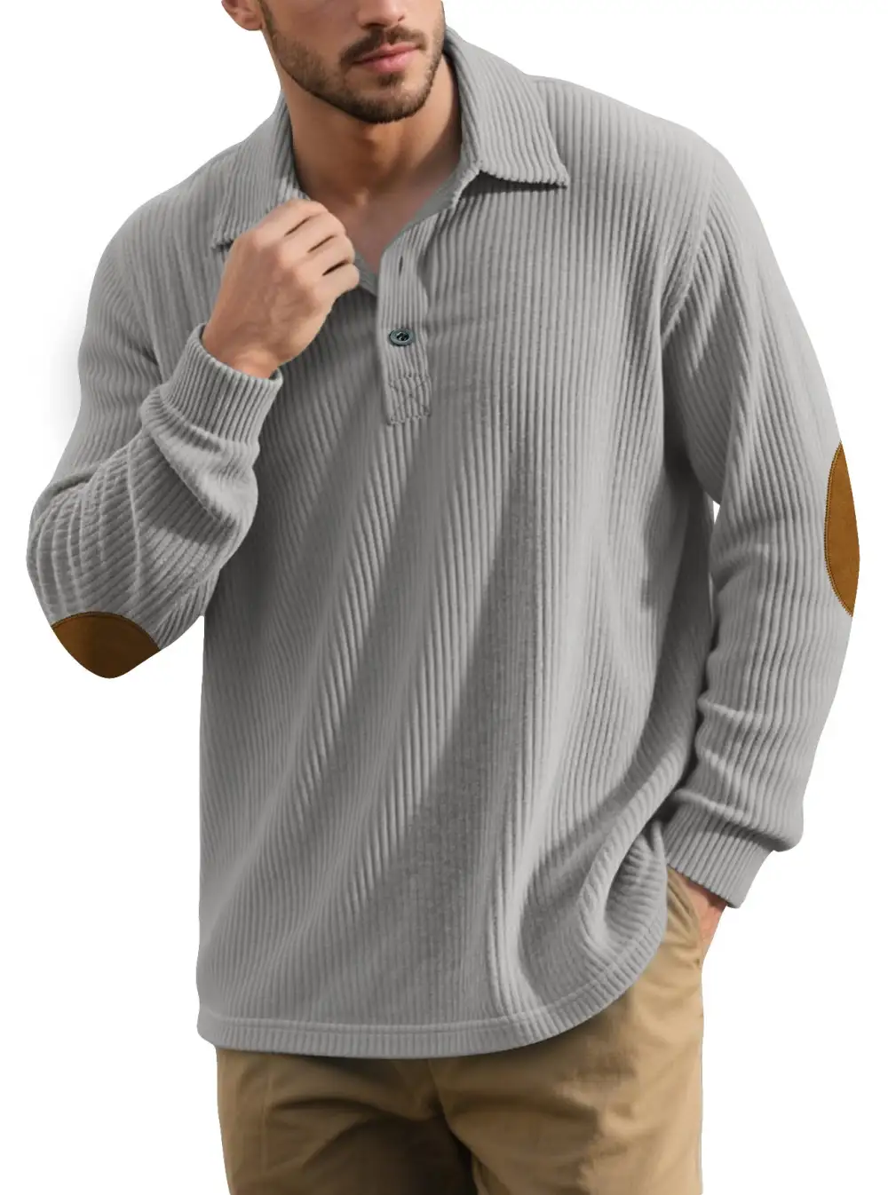 Everyday Ribbed Button Placket Spread Collar Polo Shirt