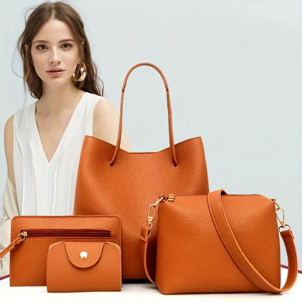 Classic Minimalist Black Leather Bag Set
