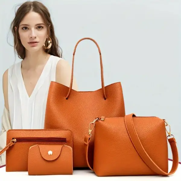 Classic Minimalist Black Leather Bag Set