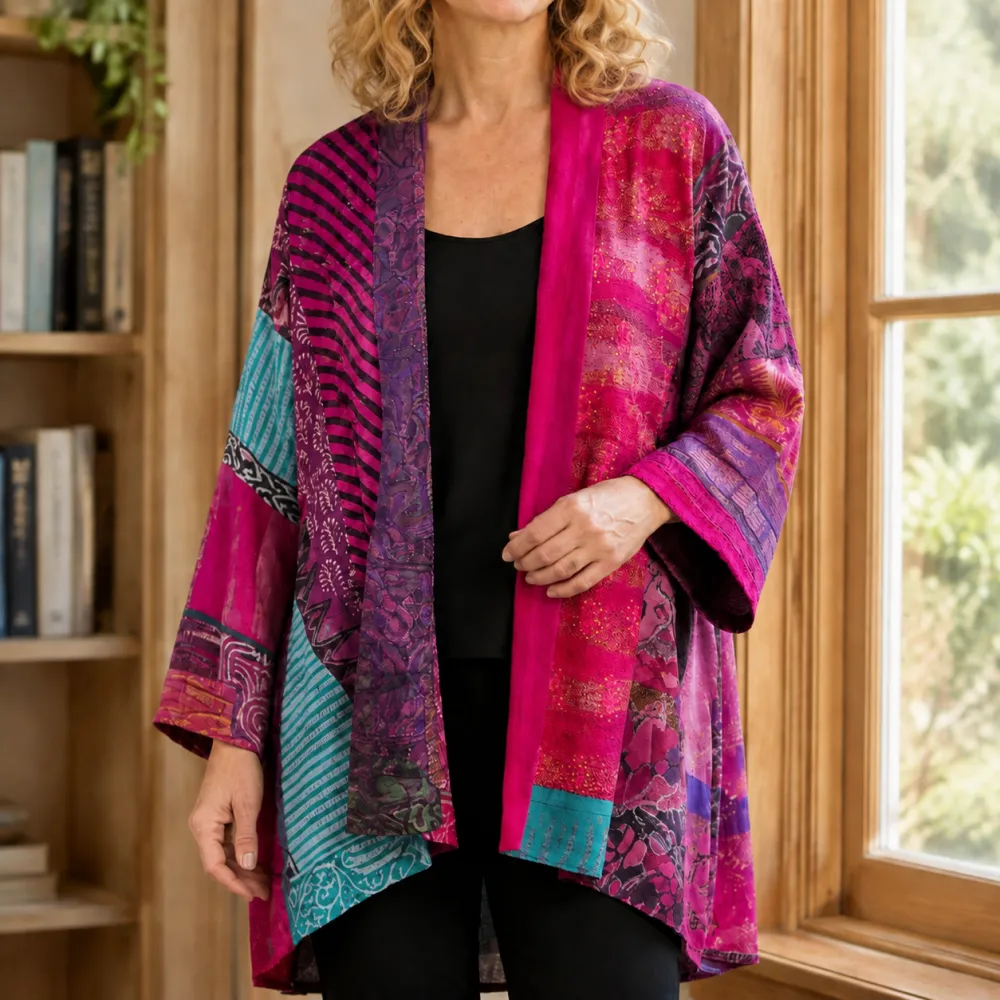 Patchwork Open-Front Cardigan