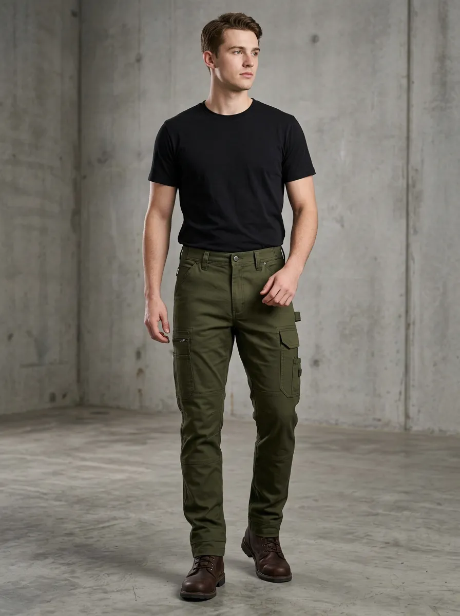 Men's Olive Green Multi-Pocket Utility Cargo Pants