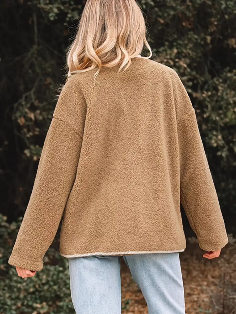 Puffy Plush Corduroy Edge Patchwork Jacket With Pockets