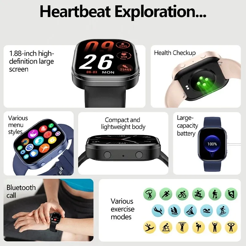 Smart Watch Bluetooth Call Heart Rate SpO2 Sleep Monitor Fitness Tracker Sports Health Smartwatch for Android iOS