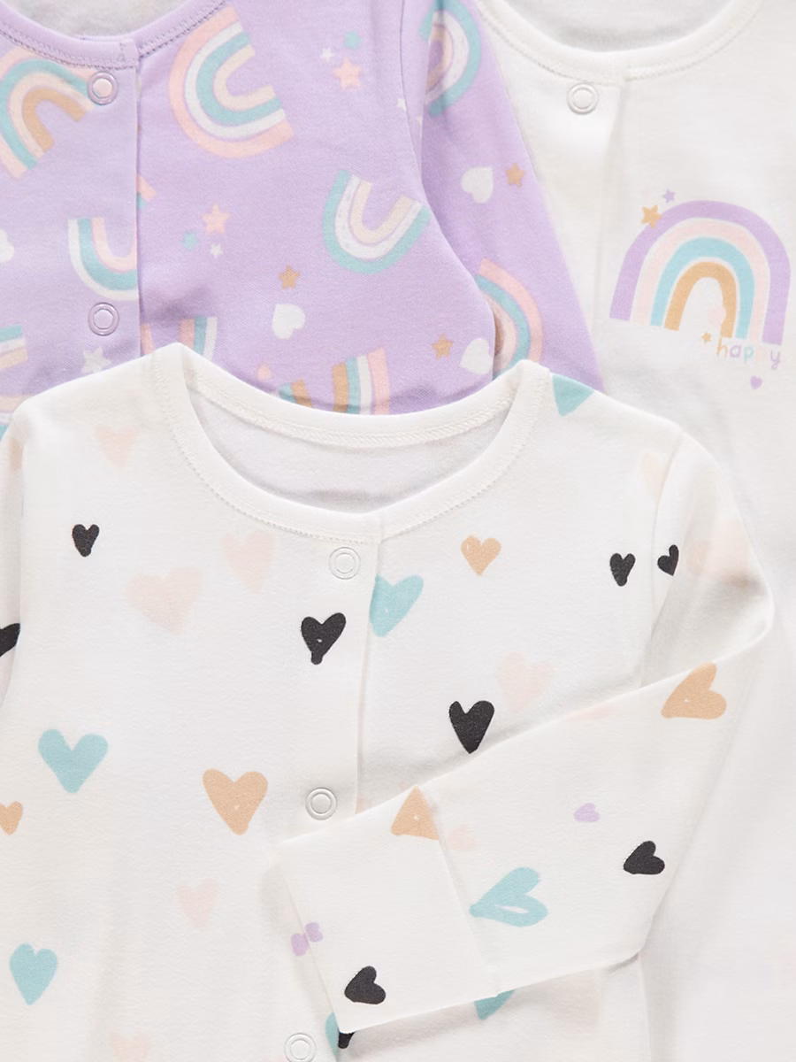 Pastel Heart Rainbow Sleepsuits 3 Pack detail 1