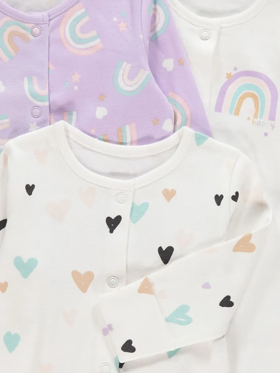 Pastel Heart Rainbow Sleepsuits 3 Pack