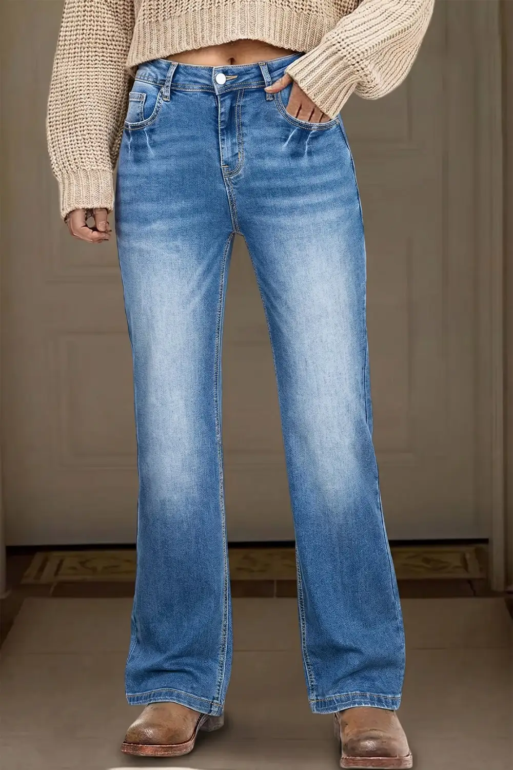 Women's Acid Washed Straight Leg Full Length Casual Jeans