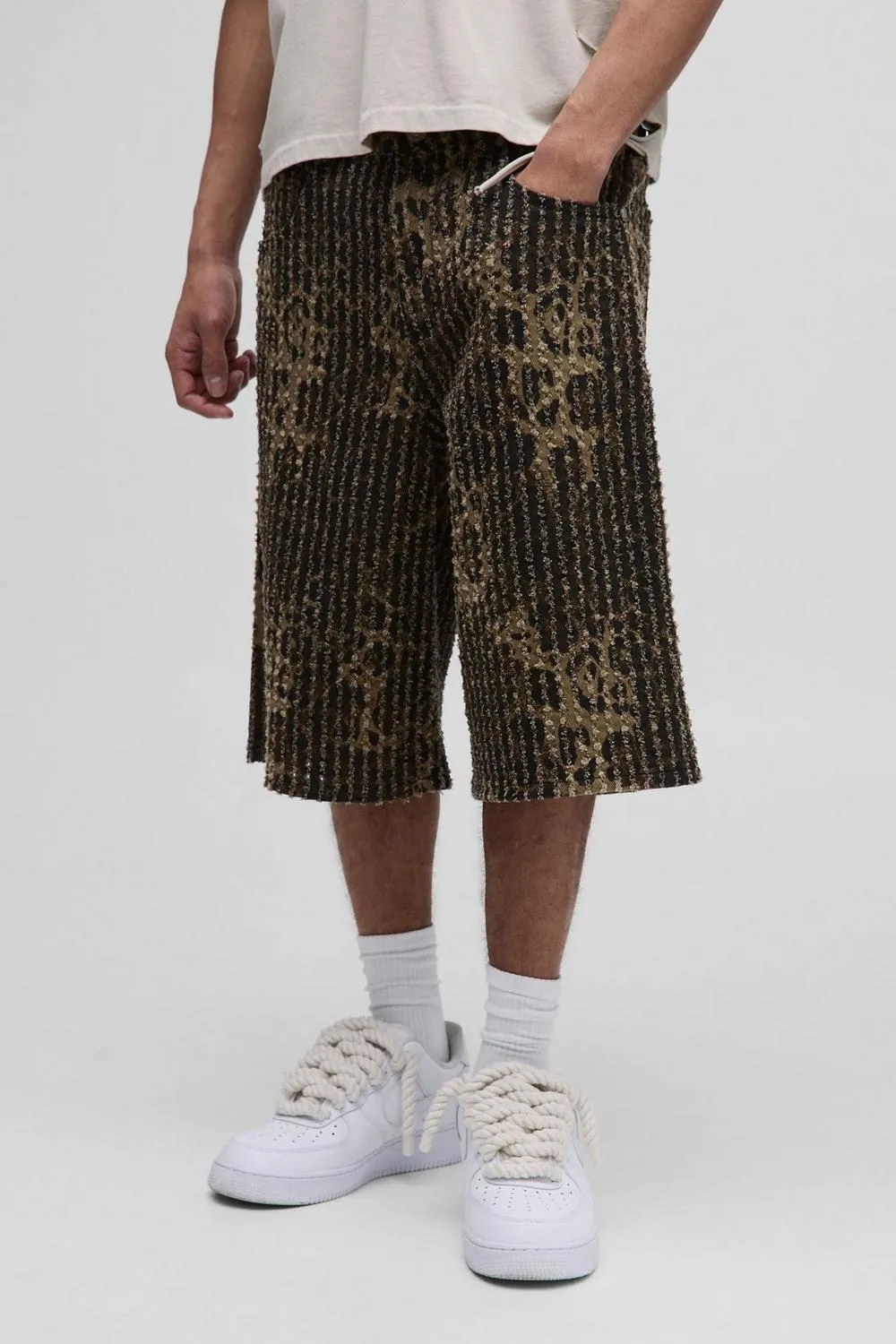 Distressed Leopard Brown Comfort Denim Jorts