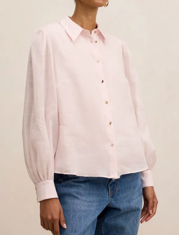 Light Pink Petite Long Sleeve Button-Up Blouse