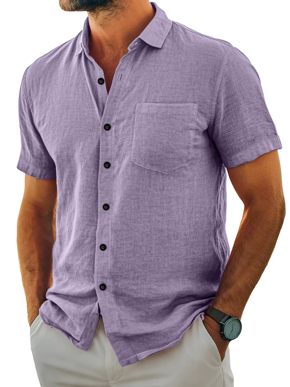 Clean Line Short Sleeve Open Collar Pocket Shirt