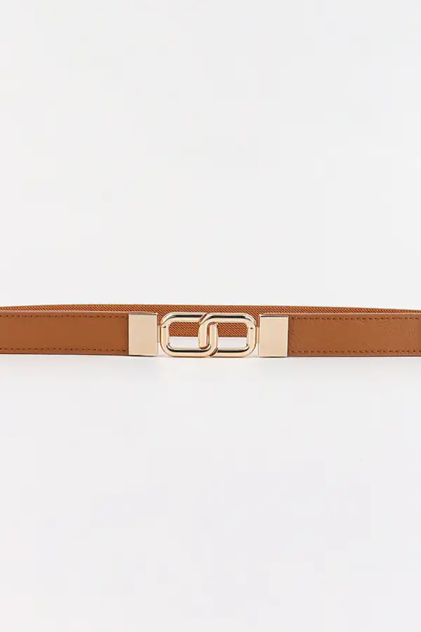 Double-Buckle Wide Geometric Vegan-Leather Elastic Waist Belt